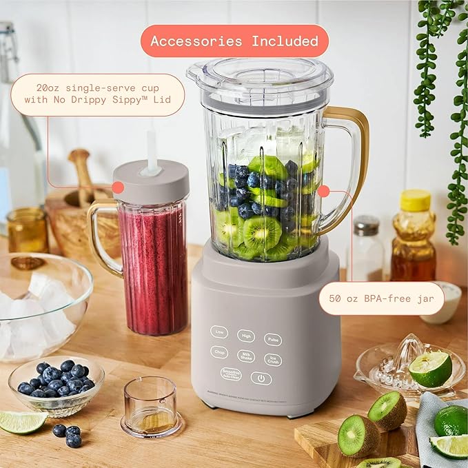 High Power Countertop Blender System with Multiple Speeds Ice Crushing Smoothie and Chopping Functions 50 oz Jar and 20 oz Single Serve Cup (Porcini Taupe)