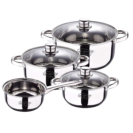 San Ignacio 7-Piece Cookware Set - Stainless Steel Includes 16 x 7.5 cm Casserole 18 x 8.5 cm Saucepan with Lid 20 x 9.5 cm Saucepan with Lid 24 x 11.5 cm Casserole with Lid