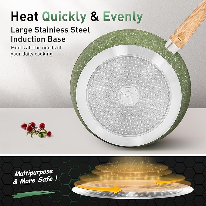 Kitchen Academy 30Pcs Induction Cookware Sets - Nonstick Kitchen Cooking Pans Set Pots and Pans Set Non Stick Green Healthy &amp Non Toxic Cookware Set