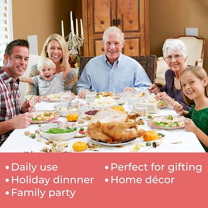 Tudor Royal 12-Piece Round Porcelain Dinnerware Set Service for 6 RosemarySummer Flowers Plates Bowls Dishes Glossy Premium Quality Dish Set Unique Pattern