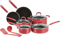 Amazon Basics Aluminum Non-Stick Cookware Set Oven Safe Dishwasher Safe Stay-Cool Handles 12-Piece Red