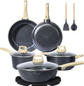 GiPP Pots and Pans Set Non Stick - 10 Piece Gray Granite Kitchen Cookware Sets Nonstick Induction Cookware Non-Toxic Cooking Pan Set with Silicone Utensils PFOS and PFOA Free