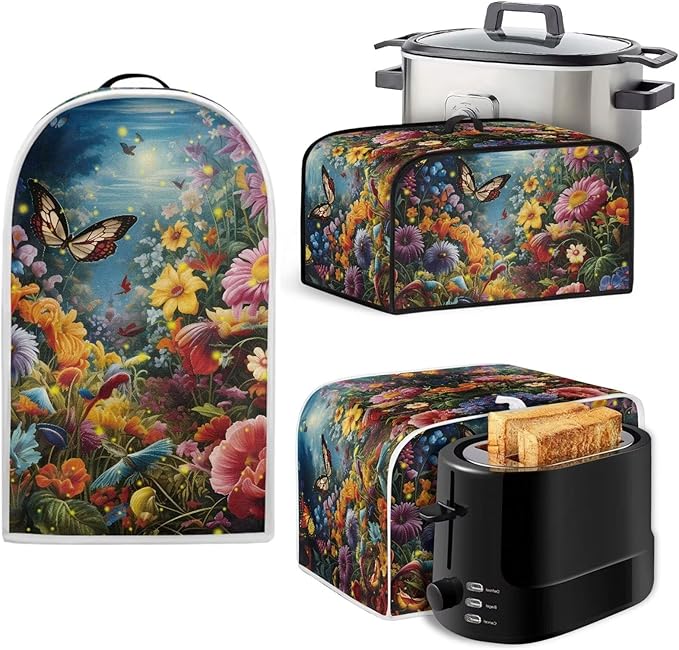 Appliance Covers for Kitchen Counter Butterfly Kitchen Appliance Cover Set Universal Size Blender Cover Slow Cooker Cover and Toaster Cover 4 Slice Waffles Cooker Cover Dust Cover