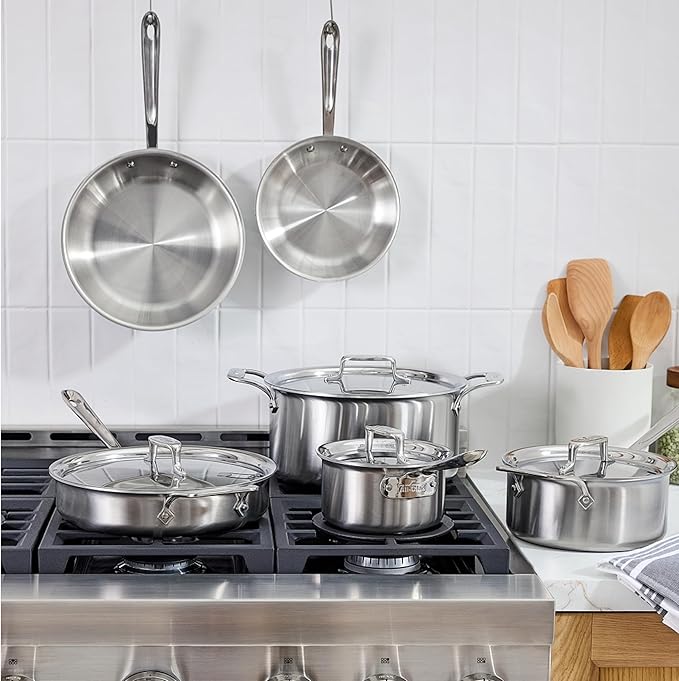 All-Clad D5® Stainless Steel Core 10 Piece Cookware Set- Made in USA- The Upgrade for Supremely Even Heat- Includes Frying Pans Saucepan Sautépan Stockpot -Oven Safe &amp Induction Compatible