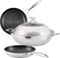Circulon Clad Stainless Steel Induction Frying Pan and Wok Set with Hybrid SteelShield and Nonstick Technology 4 Piece - Stainless Steel