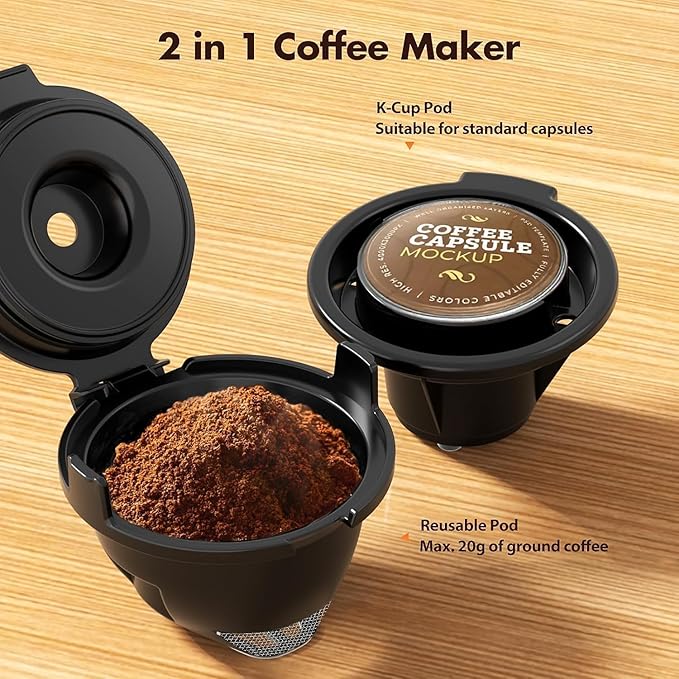 Single Serve Coffee Maker 2 in 1 Coffee Machine for K-Cup &amp Ground Coffee 6 to 14oz Brew Sizes Pod Coffee Makers with 40oz Removable Water Reservoir LCD Screen Self-cleaning for Home