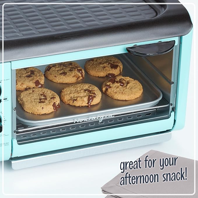 Nostalgia 3-in-1 Breakfast Station - Includes Coffee Maker Non-Stick Griddle and 4-Slice Toaster Oven - Versatile Breakfast Maker with Timer - Aqua
