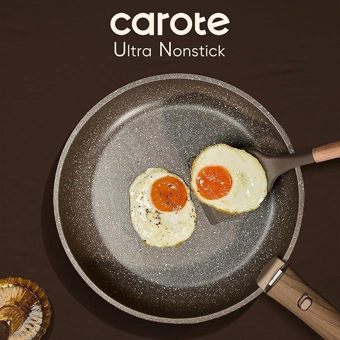 CAROTE 17PCS Pots and Pans Set Non Stick with Detachable Handle Nonstick Cookware Sets Cooking Kitchen Set Oven/Dishwasher Safe Induction Cookware Brown RV Kitchen Pot and Pan