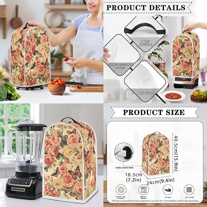 Pink Toaster Cover 4 Slice Toaster Cover Flower Kitchen Small Appliance Dust Cover with Blender Dust Cover Stand Mixer or Coffee Maker Appliance Cover Dust and Fingerprint Protection Set of 3