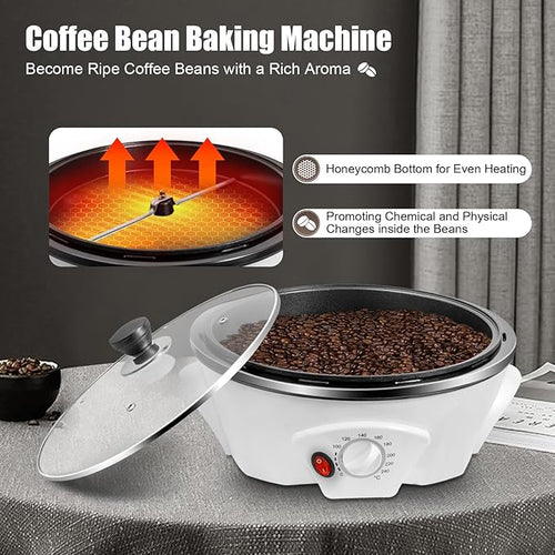 110V 800W Coffee Roasting Machine Small Mini Coffee Roasting Machine Commercial Home Coffee Bean Roasting Machine Starting Kit Electric Coffee Bean Roaster Adjustable Temperature for Clubs