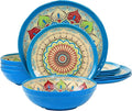Elama Camilla 12 Piece Melamine Dinnerware Set Multi Colored