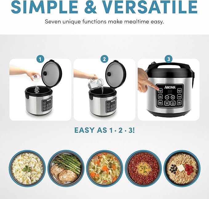 Aroma Housewares 20 Cup Cooked (10 cup uncooked) Digital Rice Cooker Slow Cooker Food Steamer SS Exterior (ARC-150SB)Black