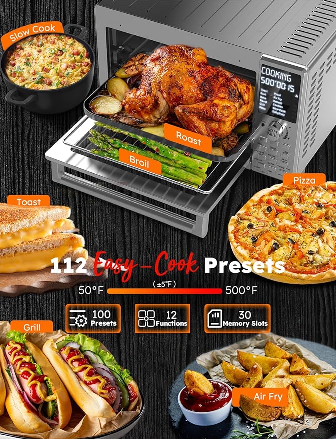 Nuwave Bravo XL Pro Air Fryer Toaster Oven with Grill Combo 2025 New Ultra-Fast Convection System 35% Crispier 2X More Even 142 Presets 50-500F Smarter Probe PFAS Free 30QT Stainless Steel