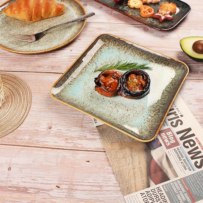 Ceramic Dinner Plates Dish SetSet of 4for Lunch snacks -Microwave Oven &amp Dishwasher SafeScratch ResistantDinnerware Kitchen Porcelain Serving Dishes9 inch Square