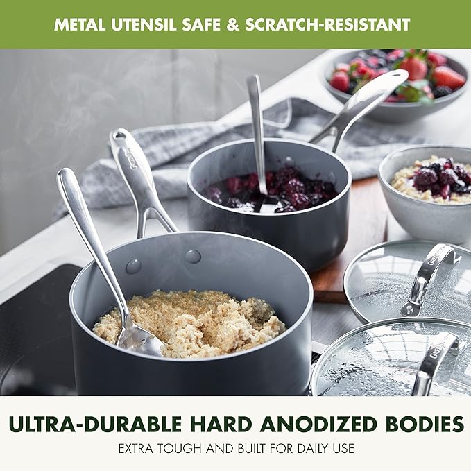 GreenPan Valencia Pro Ceramic Nonstick 22 Piece Cookware Set Hard Anodized PFAS-Free Pots &amp Pans Induction Ready Compatible on All Cooktops Dishwasher Safe Oven Safe to 600F Gray