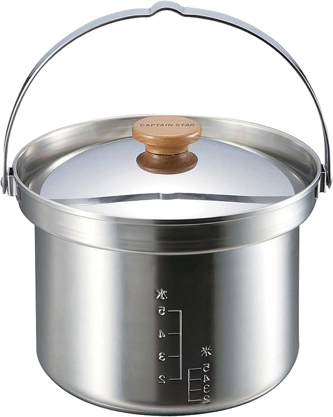 Captain Stag 3-Layer Steel Stepped Rice Cooker 5 Cups (1.2L) White/Black/Red 28.1 oz (810g) Stainless Steel Includes Lid