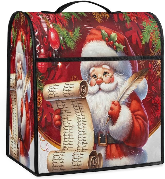 cfpolar Kitchen Aid Mixer Cover Compatible with 6-8 Quarts Santa Claus Christmas Ball Stand Mixer Cover Kitchen Aid Mixers Accessories Appliance Organizer Bag Dust Covers with Zipper Pocket