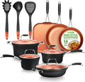 NutriChef 14-Piece Nonstick Kitchen Cookware Set – PFOA/PFOS-Free Copper/Hard-Anodized Induction Compatible Stackable Luxury Design Includes Pots Pans Jumbo Cooker Griddle and Utensils