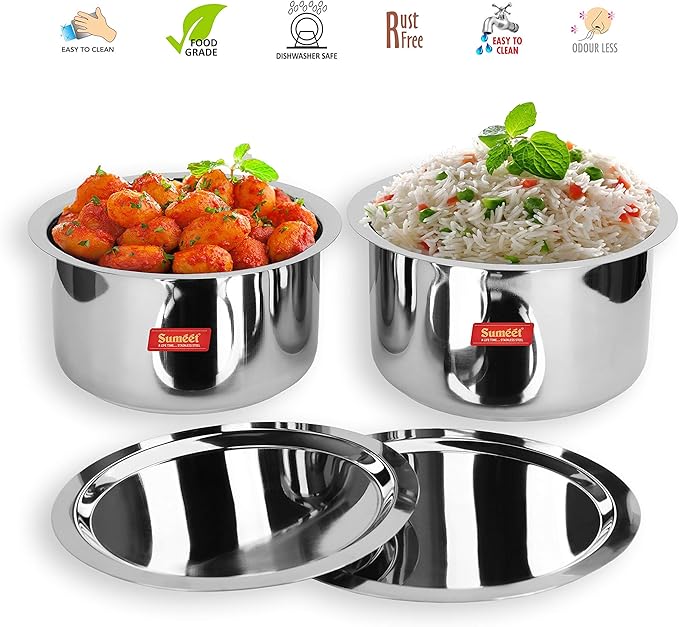 Sumeet Stainless Steel Cookware Set With Lid 5.2 LTR to 6.4 L 2 Piece (Steel)