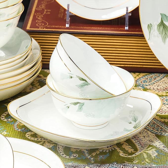 Bone China Dinner Set Porcelain White Dinnerware Kitchen Dinning Round Tableware Combination Set with Cereal Bowls Dessert Plates and Soup Plates (58 Pieces Service for 8 People)