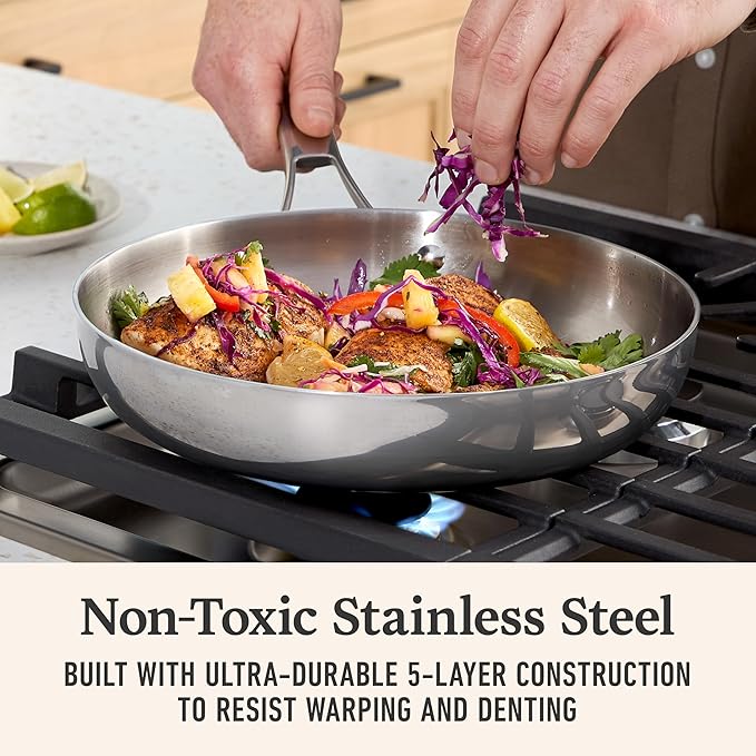 Calphalon Premier Polished 5-Ply Stainless Steel Cookware Set w/Turbo Heat Tech 3 Piece Frying Pan Set Induction Oven Safe 500F Oven Safe 500F PFOA Free Polished Stainless Silver