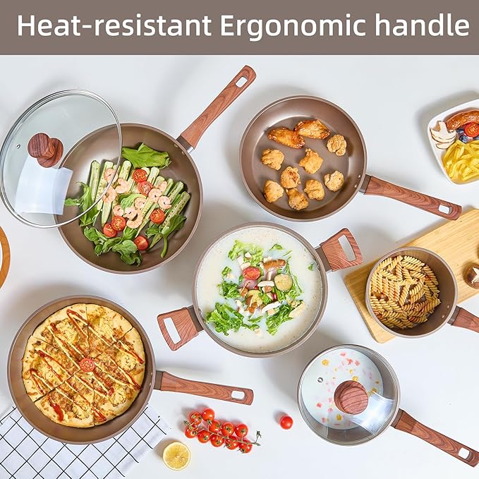 12Pcs Pots and Pans Set Nonstick Cookware Sets Non Stick Pots and Pan Set with Frying Pans Saucepans Steamer Silicone Shovel Spoon
