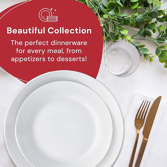 Safdie &amp Co. 12-Piece Modern Porcelain Ceramic Rim Aspen Dinner Set Stackable Lightweight Design for Everyday Use in White Sketch