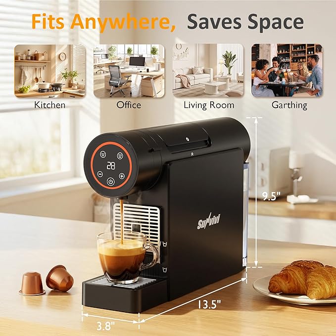 SUNVIVI Single Serve Capsule Coffee Maker Compact Espresso Machine with 22oz Water Tank Quick Brew 1200W Small Coffee Maker for Hot &amp Iced Coffee Easy Clean Home &amp Office Use Black