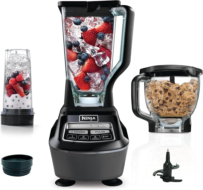 Ninja Kitchen System | All-in-One Food Processor &amp Blender for Smoothies | Includes Pitcher Travel Cup &amp 8-Cup Bowl | Makes Salsa Dough Shakes &amp Frozen Drinks | 120 Volts | Black | BL