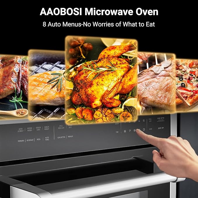 AAOBOSI 24 Inch Built in Microwave Convection Oven1.6 Cu.Ft Wall Microwave Ovens Air Fryer Combos(upgraded) 1000Watt Power Sensor&ampAuto Cook 12 Cooking Modes Drop Down DoorStainless Steel