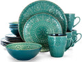 Elama Sea Foam Mozaic 16 Piece Round Stoneware Dinnerware Set in Sea Green