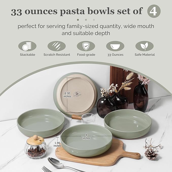 HaWare Dinnerware Sets 28 Pieces Stoneware Plates and Bowls Set Ceramic Dish Set for Home Restaurant Chip and Scratch Resistant Microwave &amp Dishwasher Safe Speckled Asparagus Green