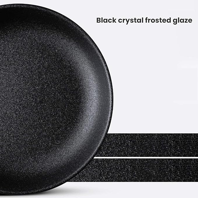 Ceramics Dinner Sets 46 Pieces Matte Black Glaze Cereal Bowl and Steak Plate Set | Porcelain Dinnerware Set for Family Gathering and Restaurant