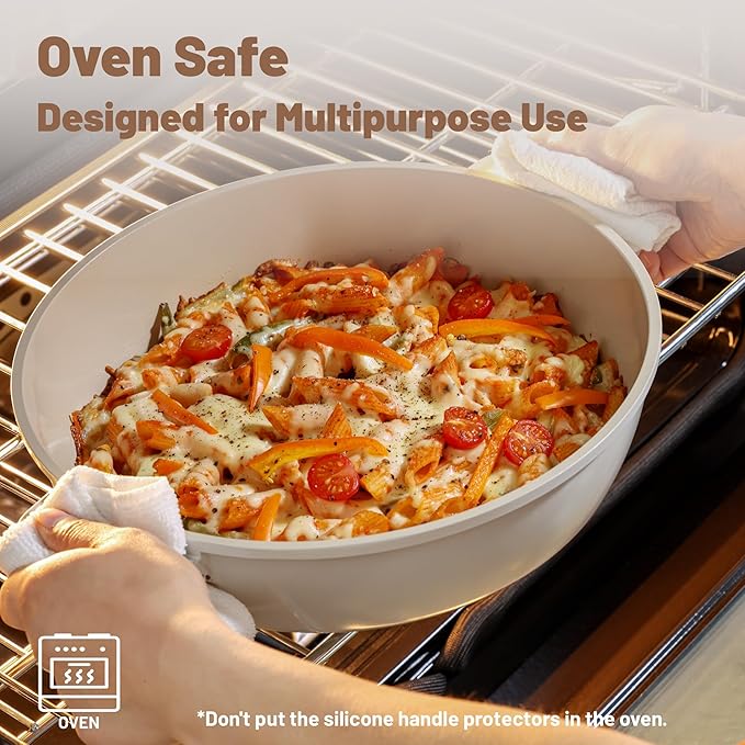 SENSARTE Ceramic Nonstick Cookware Set Non-toxic Healthy Pots and Pans Set Ceramic Coated Kitchen Cooking Set Free of Intentionally Added PFAS/PTFE Dishwasher&ampOven Safe Induction Compatible 15
