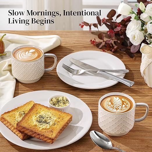 DOWAN 12oz Coffee Mugs Set of 4 and Pour Over Coffee Maker