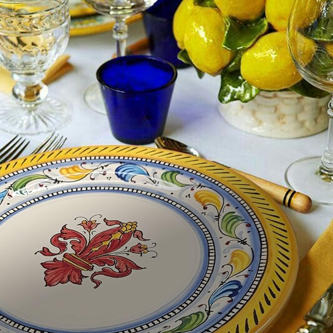 Italian Ceramic dinnerware set - Hand Painted kitchen Dishes sets for 4 - Made in ITALY Tuscany - Italian Pottery dinner plates - Home Decor Lemons ISCHIA Ceramics dishes set - Service For 4