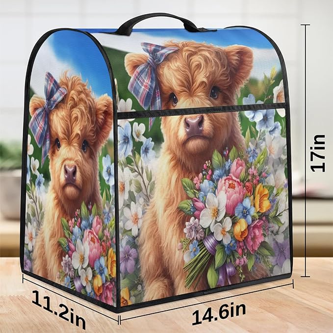 Kitchen Aid Mixer Cover Alpine Cattle Flower Stand Mixer Cover Compatible with 6-8 Quarts Stand Mixers Dust Covers with Zipper Pocket Foldable Washable Kitchen Aid Organizer Bag