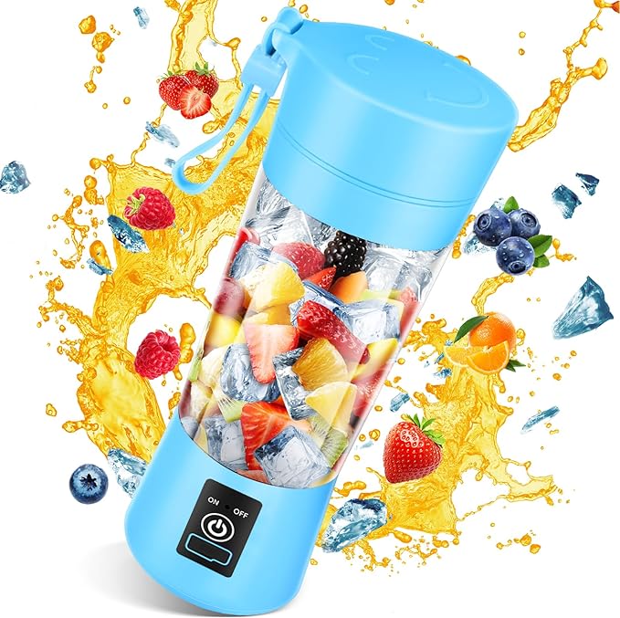 Portable Blender for Shakes and Smoothies6 Blades Juicer Cup for USB RechargeablePersonal Blender with One Touche OperationBlender Shake Smoothie for KitchenTravel and Sport Blue