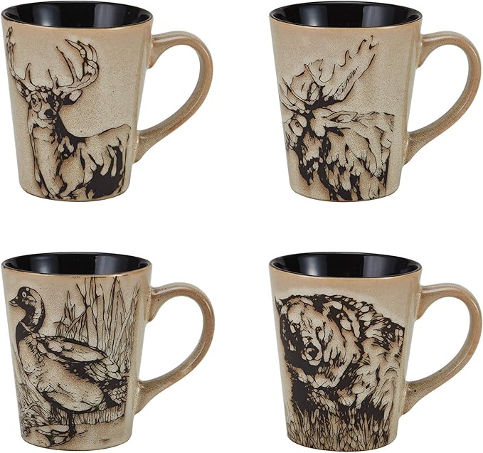 Mossy Oak Animal Print 16 Piece Dinnerware Set Service for 4 Black and Beige
