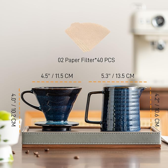 Pour Over Coffee Maker SetCeramic Coffee Maker With 40 pcs Paper Filter15oz/450ml Pour Over Coffee Dripper (Starry Blue)