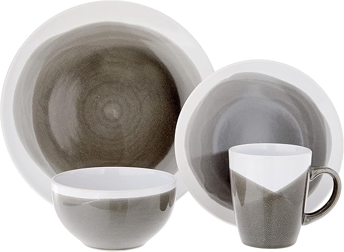 American Atelier Round Dinnerware Sets | Charcoal Kitchen Plates Bowls and Mugs | 16 Piece Stoneware Oasis Collection 10.5 x 10.5 | Dishwasher &amp Microwave Safe | Service for 4