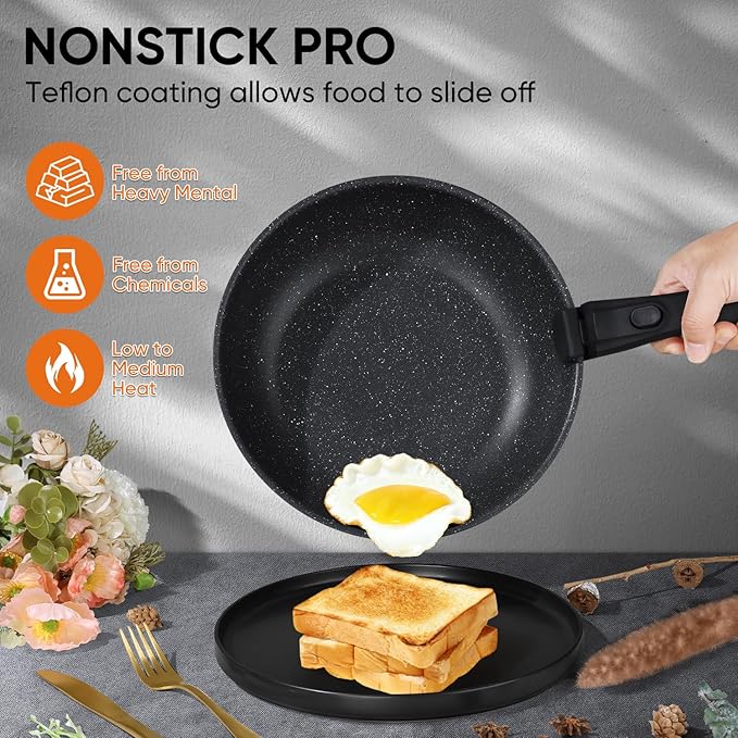 Vesteel 18Pcs Pots and Pans Set Nonstick Cookware Set with Detachable Handle Stackable RV Kitchen Cooking Utensils Set Black