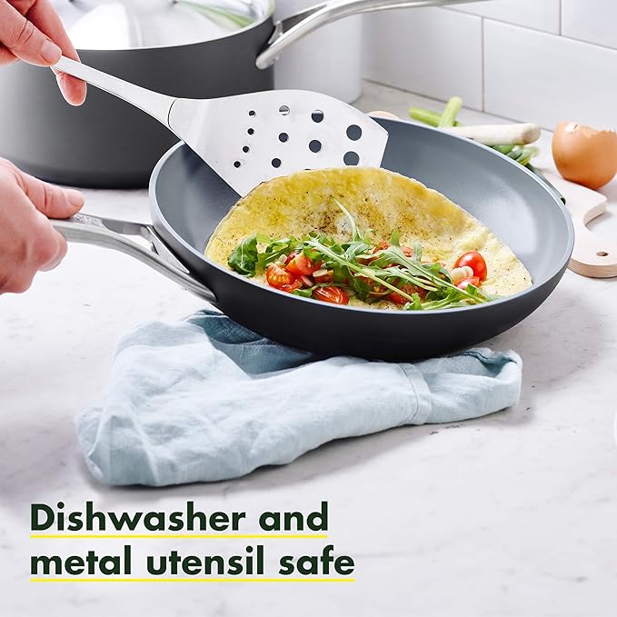 GreenPan Paris Pro Hard Anodized Healthy Ceramic Nonstick 14 Piece Cookware Pots and Pans Set with Stainless Steel Lids PFAS-Free Dishwasher Safe Grey