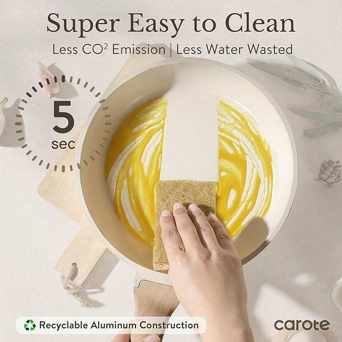 CAROTE ICE 35pcs Pots and Pans Set Nonstick Cookware Sets White Granite Induction Cookware with Kitchen Knife Set