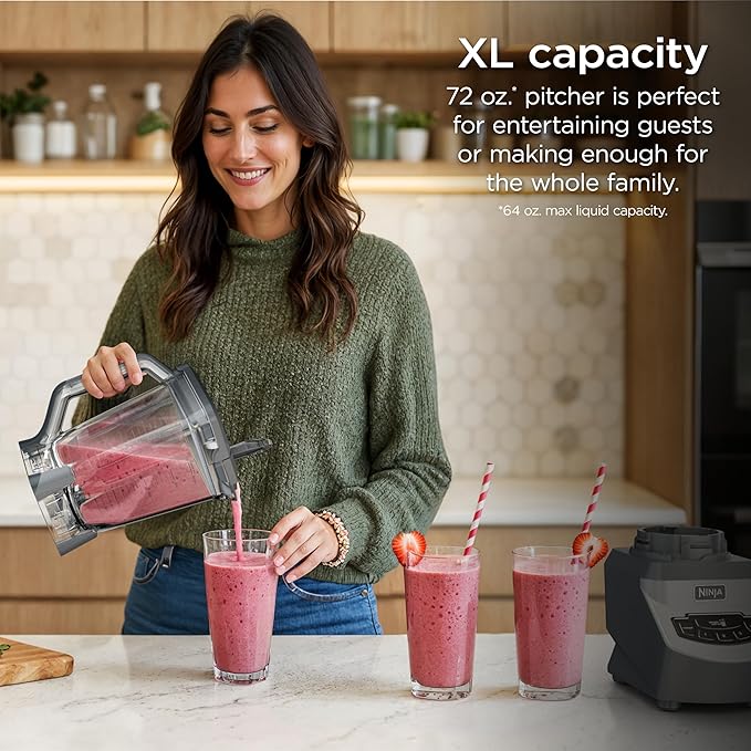 Ninja BL660 Professional Compact Smoothie &amp Food Processing Blender 1100-Watts 3 Functions -for Frozen Drinks Smoothies Sauces &amp More 72-oz.* Pitcher (2) 16-oz. To-Go Cups &amp Spout L