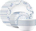 Corelle Vitrelle 18-Piece Service for 6 Dinnerware Set Triple Layer Glass and Chip Resistant Lightweight Round Plates and Bowls Set Darlington