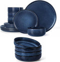 Herogo 16 Pieces Stoneware Dinnerware Set Service for 4 Dinner Plates and Bowls Sets Double Reactive Glaze Dishes Set for Kitchen Scratch Resistant Microwave &amp Dishwasher Safe Starry Blue