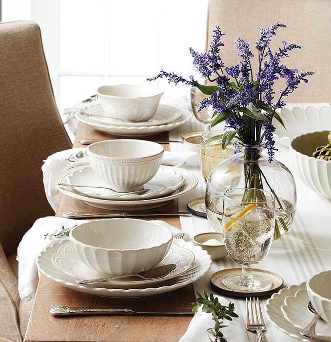 Lenox 899198 French Perle Scallop White 24-Piece Dinnerware Set Service For 8