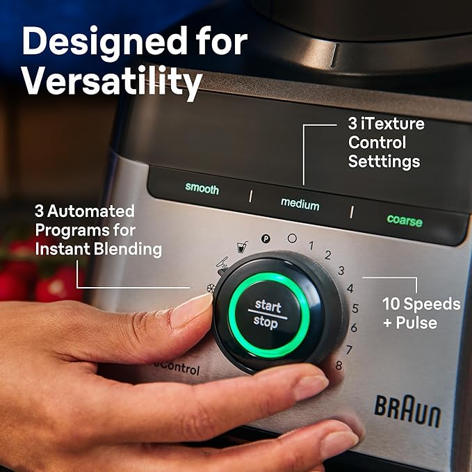 Braun TriForce Power Blender - Powerful 1200 Watt Countertop Blender with 10 Manual Speeds 3 Texture &amp 3 Food Settings Stainless Steel Blades for Effortless Emulsifying for Smoothies Purees &a