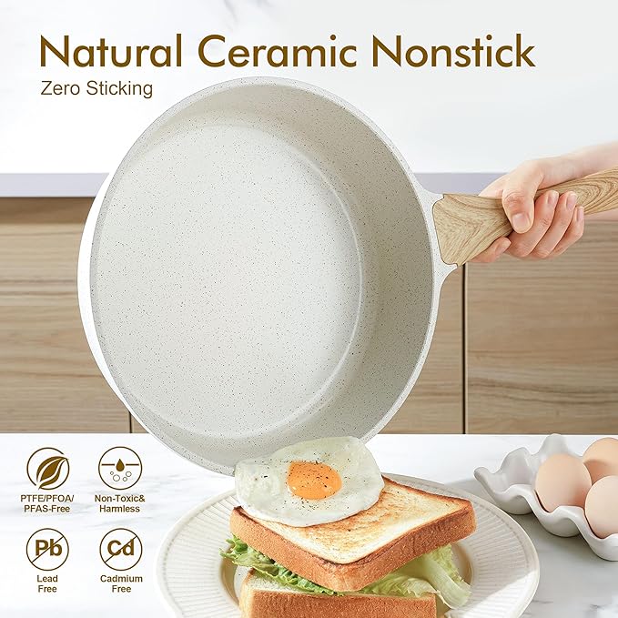 SENSARTE 13-Piece Nonstick Ceramic Cookware SetSilicone Tools and Pot Protectors1.5 Quart Ceramic Nonstick Sauce Pan with LidNon stick Saucier Pan Induction Pot